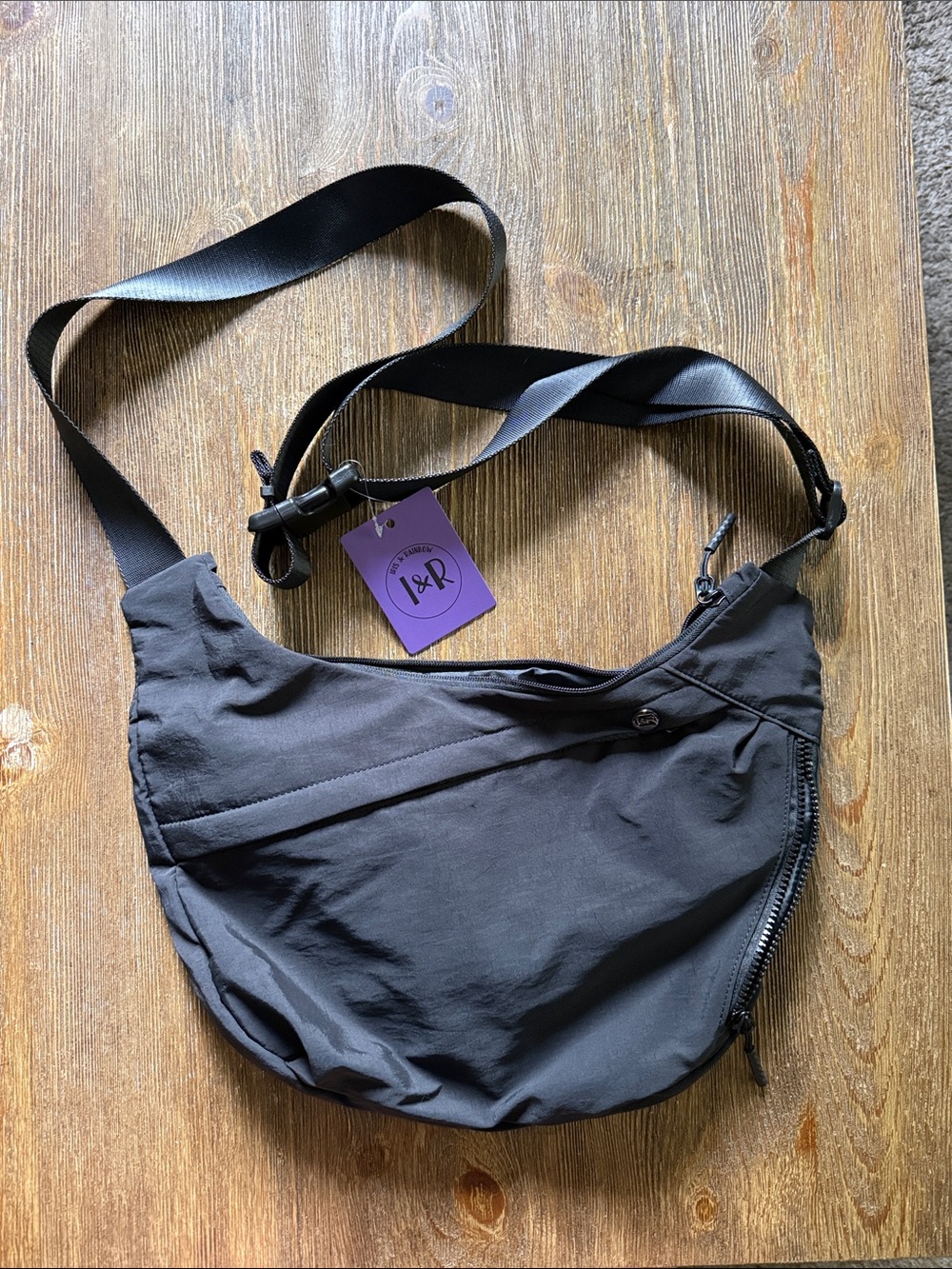 I&R Black Nylon Crossbody Belt Bag with Adjustable Strap